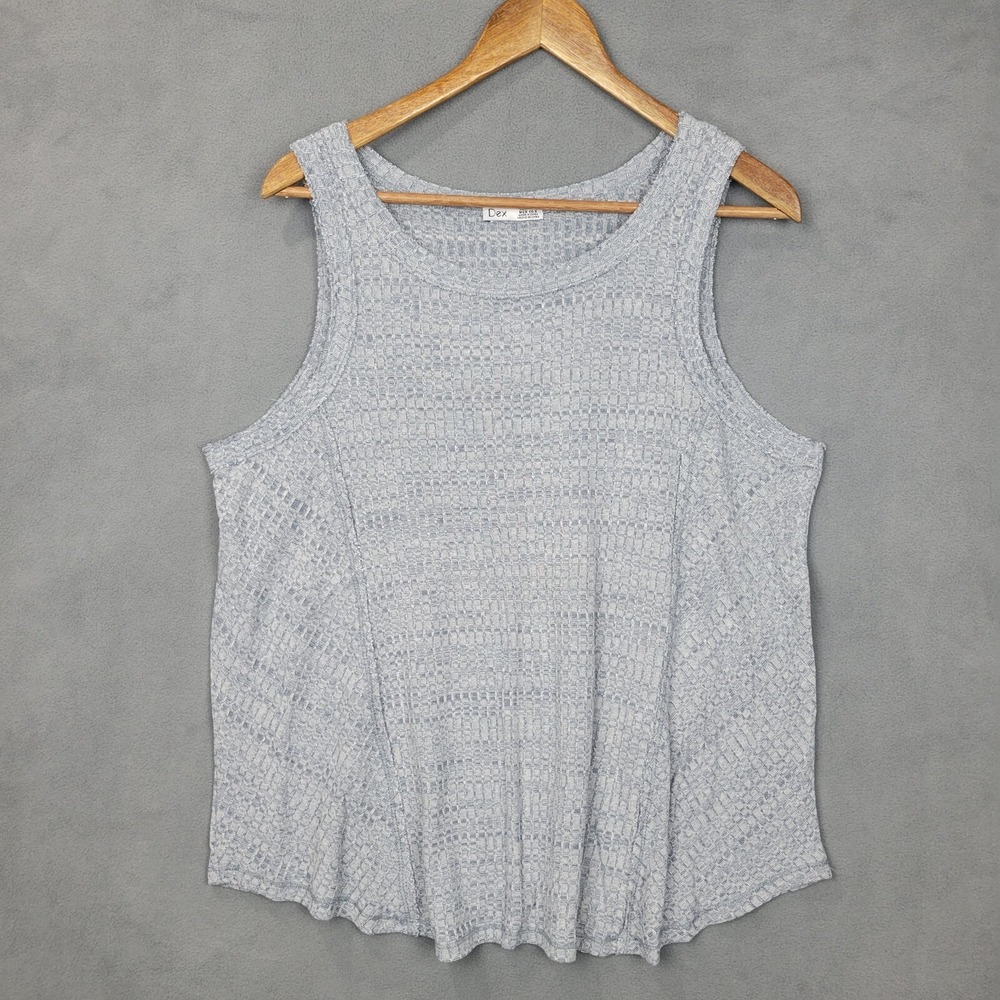Dex Tank Top Women's X Gray Waffle Knit Round Neck Wide Strap‎ Pullover Running